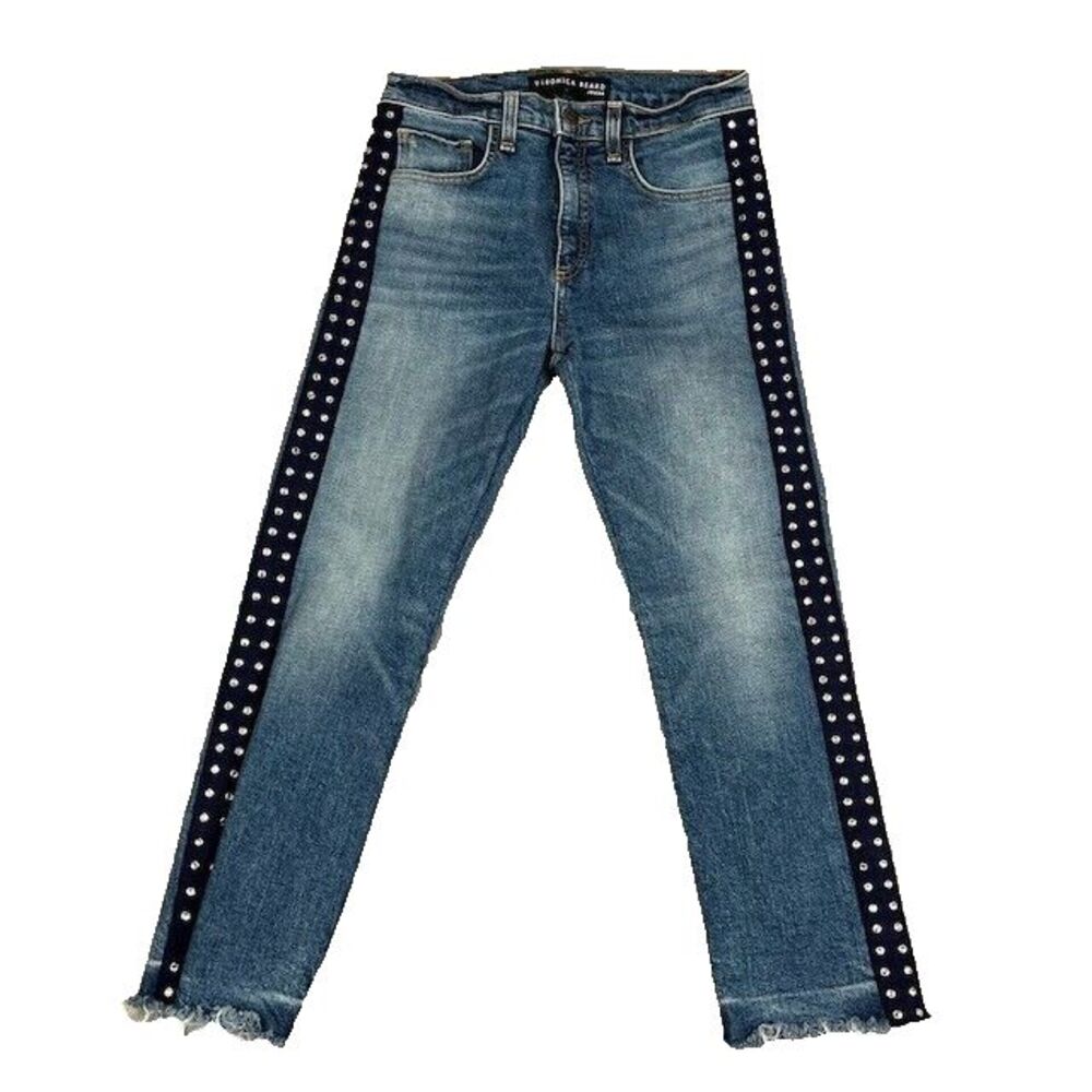 Veronica Beard Jeans Womens 26 Ines Crop Rhinestone Rock Punk Skater Faded Blue